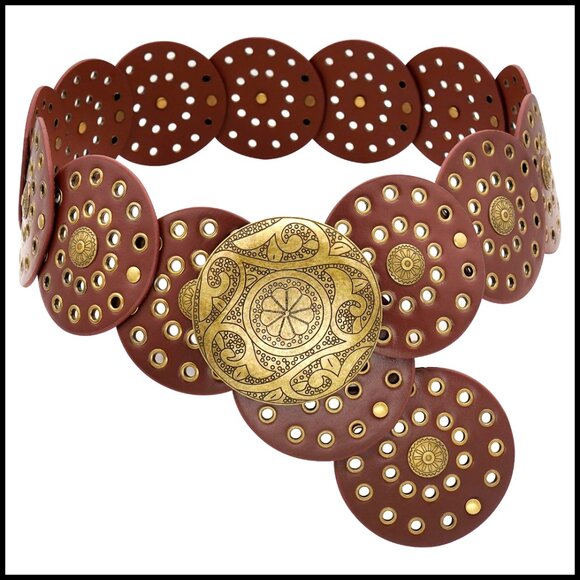 Vintage Western Wide Disc Belt Boho Concho Leather Adjustable Waist Belt main image 4